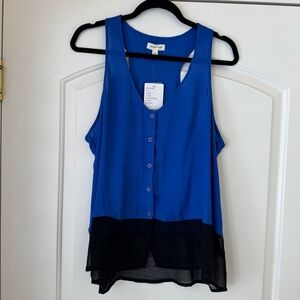 Silence and Noise Tank Top Racer Back Button Up Blue  Black Sleeveless Top Sz L